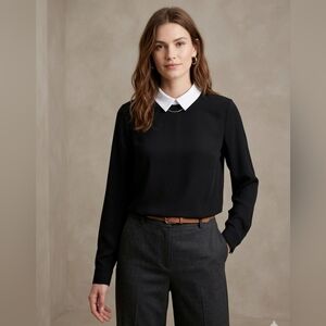 Black Long Sleeve Blouse with White Collar